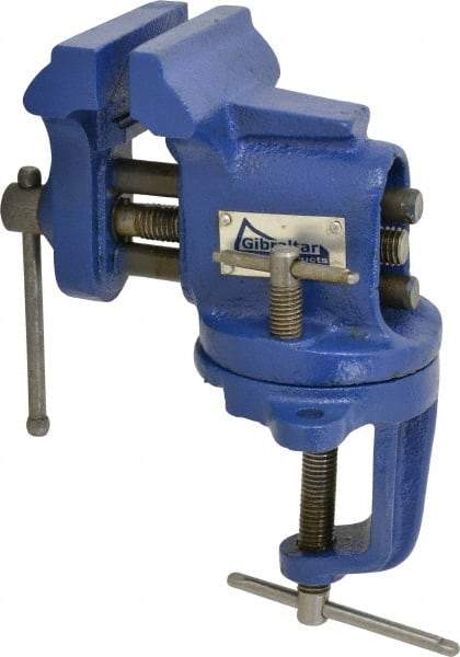 Gibraltar - 2-1/2" Jaw Width, 2-1/2" Opening Capacity, 1-5/8" Throat Depth, Cast Iron Swivel Bench Vise - Clamp-On Base Attachment - Benchmark Tooling