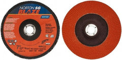 Norton - 80 Grit, 7" Disc Diam, 7/8" Center Hole, Type 27 Ceramic Flap Disc - Plastic Backing, Arbor Attaching System, Coated - Benchmark Tooling