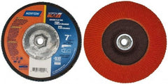 Norton - 80 Grit, 7" Disc Diam, 5/8-11 Center Hole, Type 27 Ceramic Flap Disc - Plastic Backing, Arbor Attaching System, Coated - Benchmark Tooling