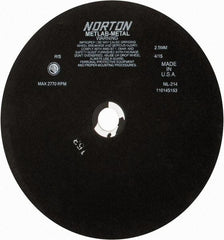 Norton - 13-3/4" Aluminum Oxide Cutoff Wheel - 0.098" Thick, 1-1/4" Arbor, 2,770 Max RPM, Use with Stationary Tools - Benchmark Tooling