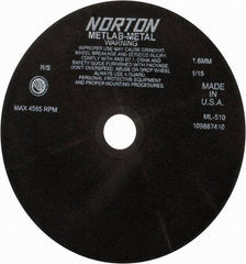 Norton - 10" Aluminum Oxide Cutoff Wheel - 0.063" Thick, 1-1/4" Arbor, 4,585 Max RPM, Use with Stationary Tools - Benchmark Tooling