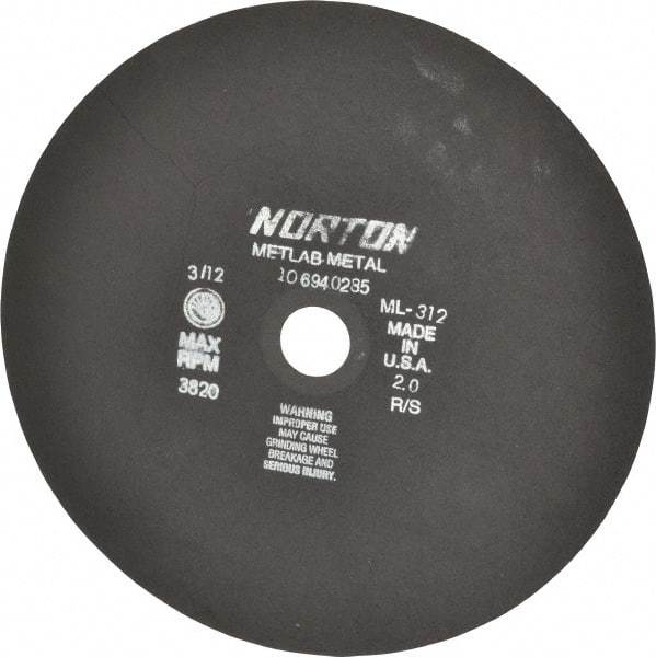 Norton - 12" Aluminum Oxide Cutoff Wheel - 0.078" Thick, 1-1/4" Arbor, 3,820 Max RPM, Use with Stationary Tools - Benchmark Tooling