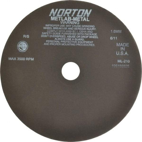 Norton - 10" Aluminum Oxide Cutoff Wheel - 0.063" Thick, 1-1/4" Arbor, 3,500 Max RPM, Use with Stationary Tools - Benchmark Tooling