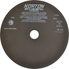 Norton - 10" Aluminum Oxide Cutoff Wheel - 0.063" Thick, 1-1/4" Arbor, 3,500 Max RPM, Use with Stationary Tools - Benchmark Tooling