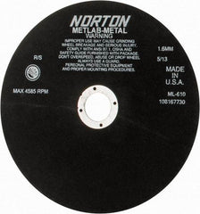 Norton - 10" Aluminum Oxide Cutoff Wheel - 0.063" Thick, 1-1/4" Arbor, 4,585 Max RPM, Use with Stationary Tools - Benchmark Tooling