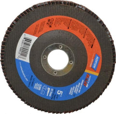 Norton - 80 Grit, 5" Disc Diam, 7/8" Center Hole, Type 27 Ceramic Flap Disc - Plastic Backing, Arbor Attaching System, Coated - Benchmark Tooling