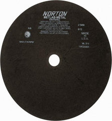Norton - 13-3/4" Aluminum Oxide Cutoff Wheel - 0.098" Thick, 1-1/4" Arbor, 2,770 Max RPM, Use with Stationary Tools - Benchmark Tooling