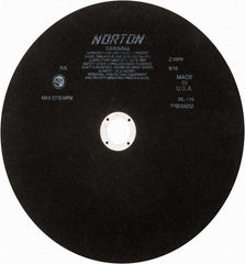 Norton - 13-3/4" Aluminum Oxide Cutoff Wheel - 0.098" Thick, 1-1/4" Arbor, 2,770 Max RPM, Use with Stationary Tools - Benchmark Tooling