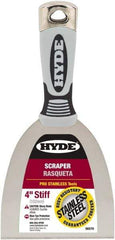 Hyde Tools - Stiff Stainless Steel Stiff Chisel - 4" Blade Width, 4" Long Cushioned Grip/Hammerhead Plastic Overmold Handle - Benchmark Tooling