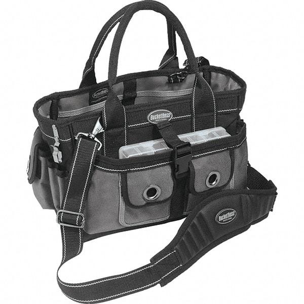 Bucket Boss - 18 Pocket Gray & Black Polyester Tool Bag - 14" Wide x 9" Deep x 9" High - Benchmark Tooling