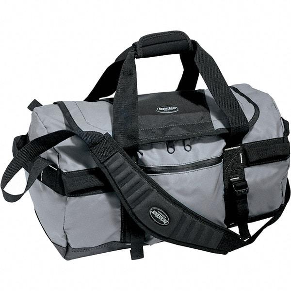 Bucket Boss - 2 Pocket Gray & Black Tarpaulin Tool Bag - 20" Wide x 12" Deep x 12" High - Benchmark Tooling