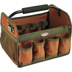 Bucket Boss - 23 Pocket Brown & Green Polyester Tool Bag - 12" Wide x 10" Deep x 11" High - Benchmark Tooling