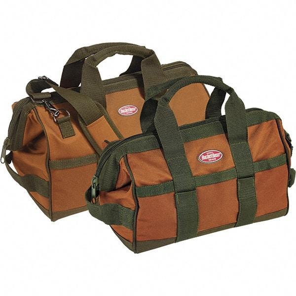 Bucket Boss - 12 Pocket Brown & Green Polyester Tool Bag - 12" Wide x 7" Deep x 9" High - Benchmark Tooling