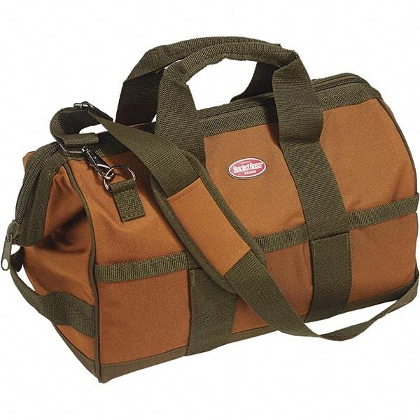 Bucket Boss - 16 Pocket Brown & Green Polyester Tool Bag - 16" Wide x 9" Deep x 12" High - Benchmark Tooling