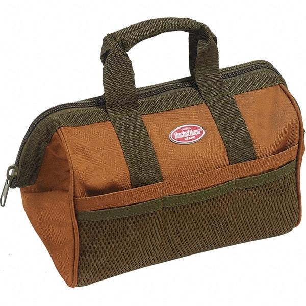 Bucket Boss - 6 Pocket Brown & Green Polyester Tool Bag - 13" Wide x 8" Deep x 10" High - Benchmark Tooling