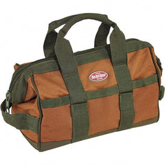 Bucket Boss - 16 Pocket Brown & Green Polyester Tool Bag - 12" Wide x 7" Deep x 9" High - Benchmark Tooling