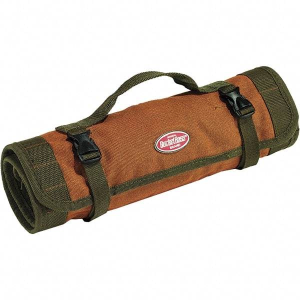 Bucket Boss - 22 Pocket Brown & Green Canvas Tool Roll - 25" Wide x 1/8" Deep x 14" High - Benchmark Tooling