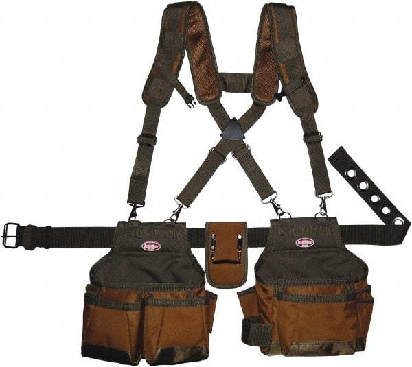 Bucket Boss - 30" to 52" Waist Tool Rig - 12 Pocket, Polyester, Brown/Green - Benchmark Tooling