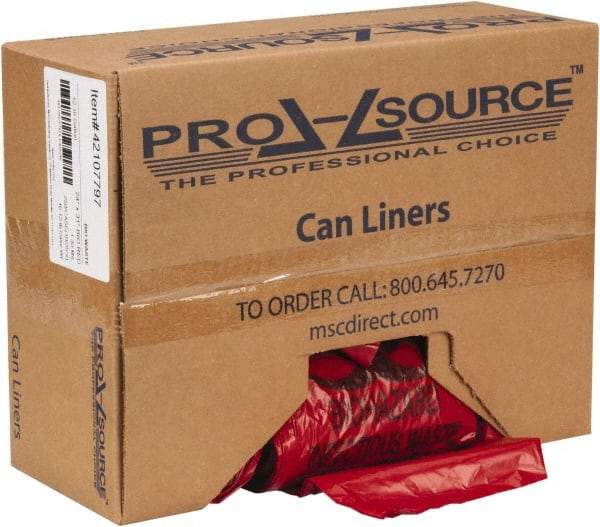 PRO-SOURCE - 16 Gal Capacity, Red, Hazardous Waste Bag - 1.3 mil Thick x 24" Wide x 31" High, Roll - Benchmark Tooling