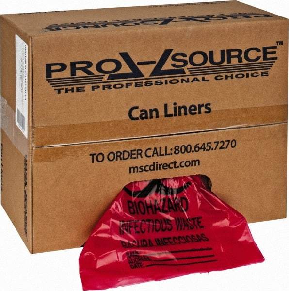 PRO-SOURCE - 10 Gal Capacity, Red, Hazardous Waste Bag - 1.3 mil Thick x 24" Wide x 24" High, Roll - Benchmark Tooling