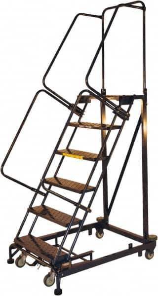 Ballymore - 93" 6 Step Ladder - Rolling Safety Ladder, 600 Lb Capacity, 60" Platform Height, 32" Base Width x 56" Base Depth, Serrated - Benchmark Tooling