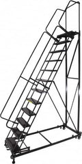 Ballymore - 173" 14 Step Ladder - Rolling Safety Ladder, 600 Lb Capacity, 140" Platform Height, 32" Base Width x 107" Base Depth, Expanded Metal Tread - Benchmark Tooling