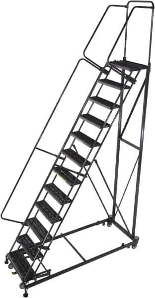 Ballymore - 173" 14 Step Ladder - Rolling Safety Ladder, 600 Lb Capacity, 140" Platform Height, 32" Base Width x 107" Base Depth, Serrated - Benchmark Tooling