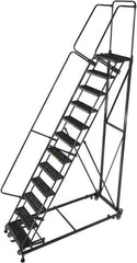 Ballymore - 173" 14 Step Ladder - Rolling Safety Ladder, 600 Lb Capacity, 140" Platform Height, 32" Base Width x 107" Base Depth, Serrated - Benchmark Tooling