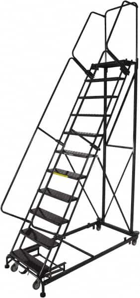 Ballymore - 143" 11 Step Ladder - Rolling Safety Ladder, 600 Lb Capacity, 110" Platform Height, 32" Base Width x 87" Base Depth, Perforated Tread - Benchmark Tooling