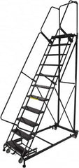 Ballymore - 143" 11 Step Ladder - Rolling Safety Ladder, 600 Lb Capacity, 110" Platform Height, 32" Base Width x 87" Base Depth, Perforated Tread - Benchmark Tooling