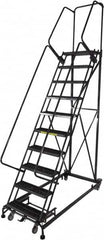 Ballymore - 133" 10 Step Ladder - Rolling Safety Ladder, 600 Lb Capacity, 100" Platform Height, 32" Base Width x 81" Base Depth, Serrated - Benchmark Tooling