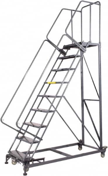 Ballymore - 123" 9 Step Ladder - Rolling Safety Ladder, 600 Lb Capacity, 90" Platform Height, 32" Base Width x 75" Base Depth, Expanded Metal Tread - Benchmark Tooling