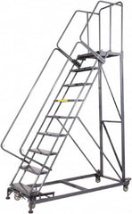 Ballymore - 123" 9 Step Ladder - Rolling Safety Ladder, 600 Lb Capacity, 90" Platform Height, 32" Base Width x 75" Base Depth, Perforated Tread - Benchmark Tooling