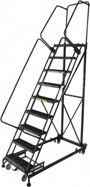 Ballymore - 123" 9 Step Ladder - Rolling Safety Ladder, 600 Lb Capacity, 90" Platform Height, 32" Base Width x 75" Base Depth, Serrated - Benchmark Tooling