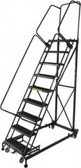 Ballymore - 123" 9 Step Ladder - Rolling Safety Ladder, 600 Lb Capacity, 90" Platform Height, 32" Base Width x 75" Base Depth, Serrated - Benchmark Tooling