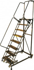 Ballymore - 113" 8 Step Ladder - Rolling Safety Ladder, 600 Lb Capacity, 80" Platform Height, 32" Base Width x 68" Base Depth, Expanded Metal Tread - Benchmark Tooling