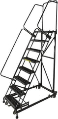 Ballymore - 113" 8 Step Ladder - Rolling Safety Ladder, 600 Lb Capacity, 80" Platform Height, 32" Base Width x 68" Base Depth, Serrated - Benchmark Tooling