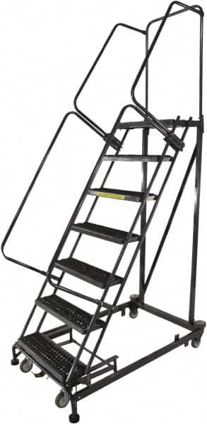 Ballymore - 103" 7 Step Ladder - Rolling Safety Ladder, 600 Lb Capacity, 70" Platform Height, 32" Base Width x 62" Base Depth, Serrated - Benchmark Tooling