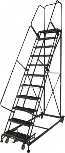 Ballymore - 133" 10 Step Ladder - Rolling Safety Ladder, 600 Lb Capacity, 100" Platform Height, 32" Base Width x 81" Base Depth, Expanded Metal Tread - Benchmark Tooling