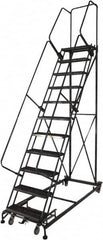 Ballymore - 133" 10 Step Ladder - Rolling Safety Ladder, 600 Lb Capacity, 100" Platform Height, 32" Base Width x 81" Base Depth, Perforated Tread - Benchmark Tooling