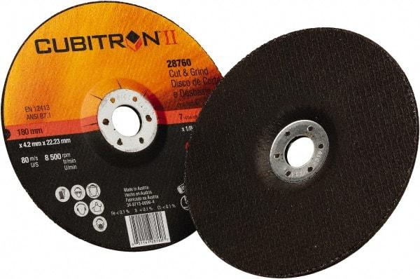 3M - 36 Grit, 7" Wheel Diam, 1/8" Wheel Thickness, 7/8" Arbor Hole, Type 27 Depressed Center Wheel - Ceramic, 8,500 Max RPM - Benchmark Tooling