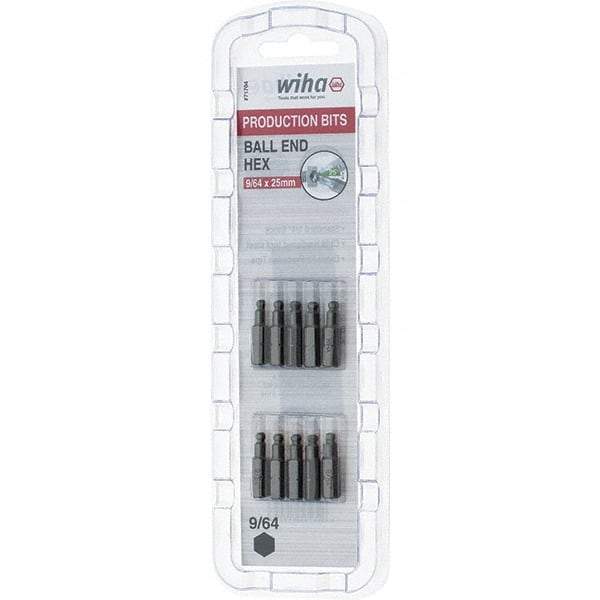 Wiha - 0.14" Ball End Hex Screwdriver Bit - 1/4" Drive, 1" OAL - Benchmark Tooling
