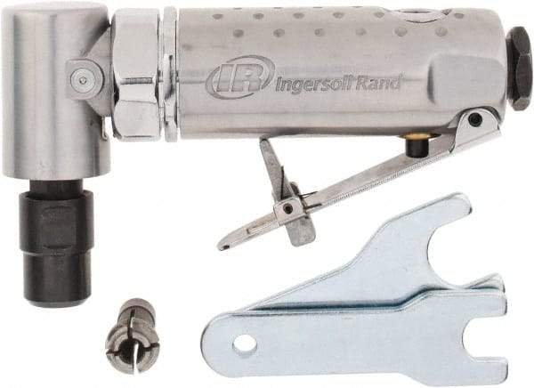 Ingersoll-Rand - 1/4" Collet, Angle Handle, Angle Air Die Grinder - 21,000 RPM, Front Exhaust, 24 CFM, 0.25 hp, 1/4" Inlet - Benchmark Tooling