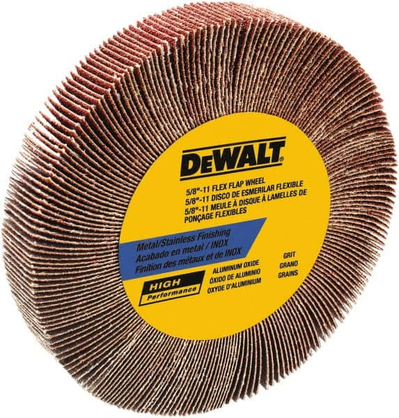 DeWALT - 4-1/2" Diam, 120 Grit Aluminum Oxide Unmounted Flap Wheel - 5/8-11 Thread, 1-1/8" Wide, Coated, Fine Grade, 13,300 Max RPM - Benchmark Tooling