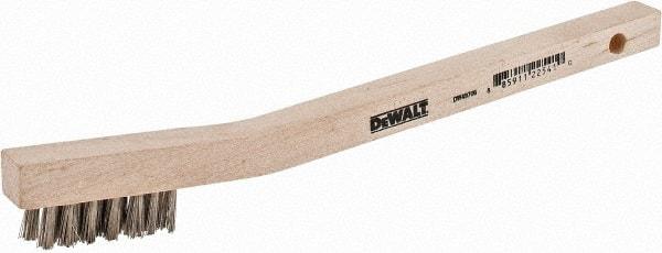 DeWALT - 7 Rows x 3 Columns Stainless Steel Scratch Brush - 7-3/4" OAL, 5/8" Trim Length, Wood Curved Handle - Benchmark Tooling