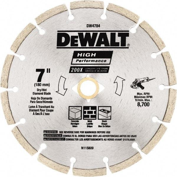 DeWALT - 7" Diam, 5/8 & 7/8" Arbor Hole Diam, Wet & Dry Cut Saw Blade - Diamond Matrix, Standard Round Arbor - Benchmark Tooling