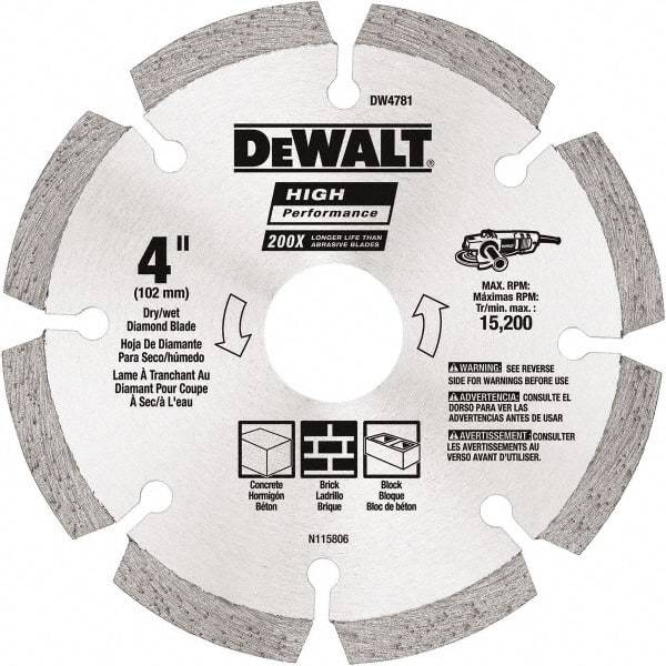 DeWALT - 4-1/2" Diam, 5/8 & 7/8" Arbor Hole Diam, Wet & Dry Cut Saw Blade - Diamond Matrix, Standard Round Arbor - Benchmark Tooling