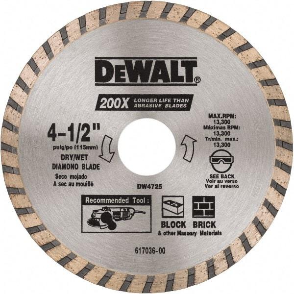 DeWALT - 4-1/2" Diam, 5/8 & 7/8" Arbor Hole Diam, Wet & Dry Cut Saw Blade - Diamond Matrix, Standard Round Arbor - Benchmark Tooling