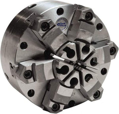 Buck Chuck Company - 6 Jaws, 12" Diam, Self Centering Manual Lathe Chuck - Plain Back Mount Spindle, Adjustable, Reversible, 1,100 Max RPM, 4-1/16" Through Hole Diam, Cast Iron - Benchmark Tooling