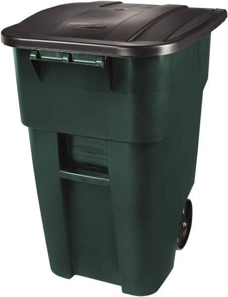 Rubbermaid - 50 Gal Green Square Trash Can - Polyethylene, 36-1/2" High x 28-1/2" Long x 23.38" Wide - Benchmark Tooling